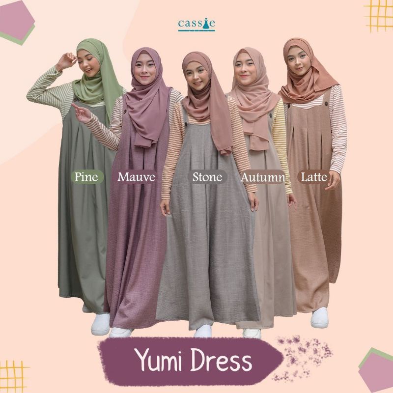 Cassie Gamis Yumi Motif Kombinasi Salur & Polos Bahan Katun & Linen Size M | Gamis Anak Muda |