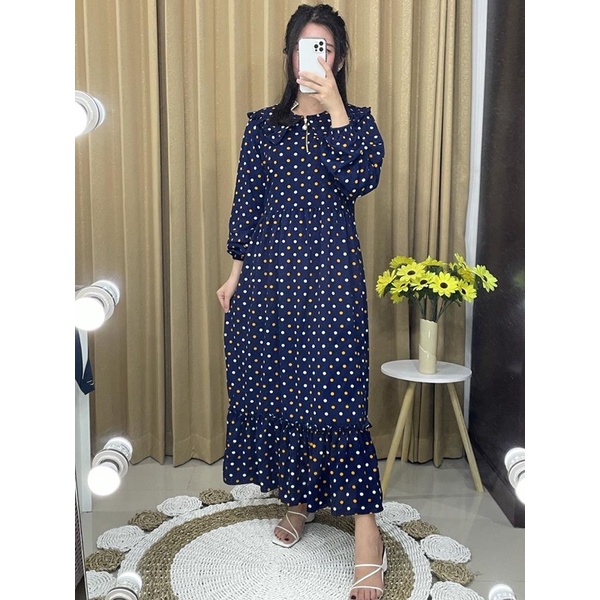Gamis Polkadot Wanita Gamis Wanita Motif Longdress Voxy