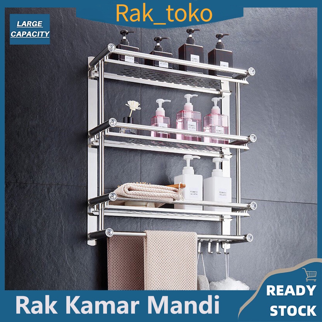 （COD）Rak Dinding Kamar Mandi Rak Toilet Rak Gantung Stainless Rak Handuk Sabun Serbaguna