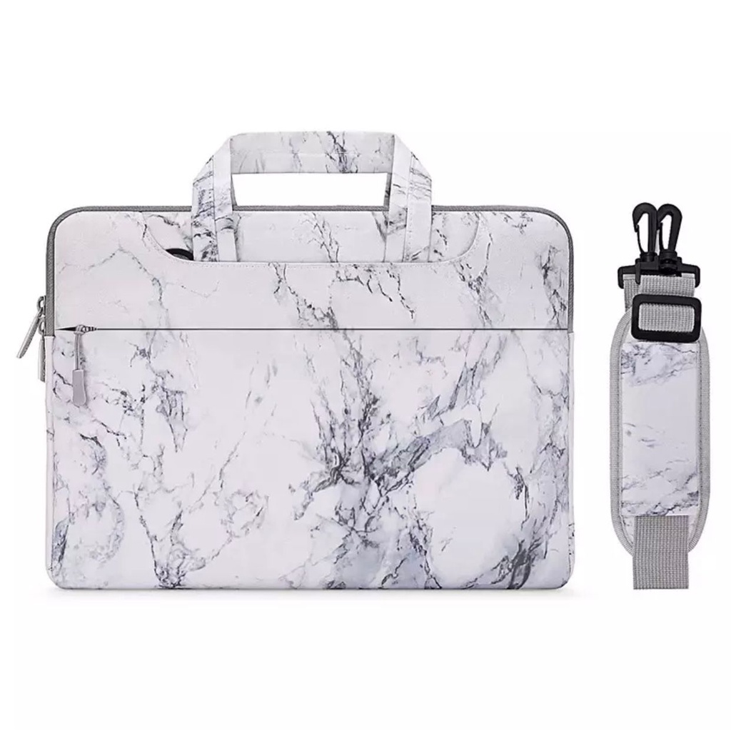 Tas Laptop Selempang Mosiso Shoulder Strap White Marble Size 13 14 15 16 inch