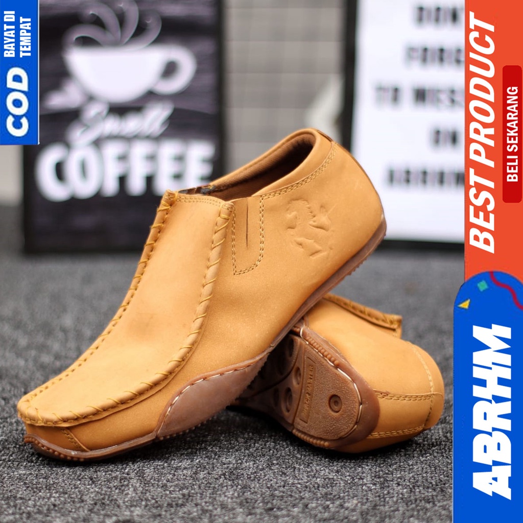 Sepatu Formal Pantofel Kulit Asli Kerja Pria Hitam ABRHM ELIF