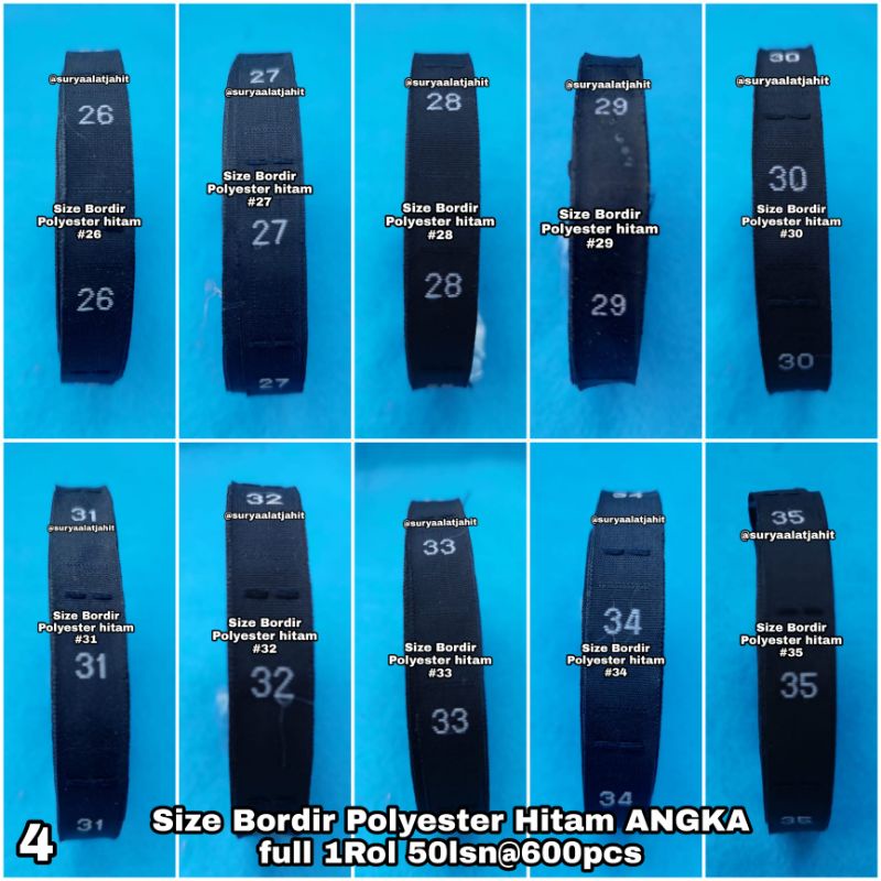 🅰️Size Bordir Hitam ANGKA,1Rol @50lsn=600pcs =rp.9.000/Rol