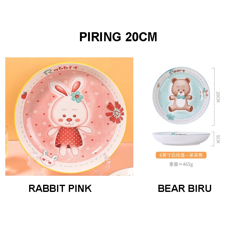 Piring Keramik Jepang Korea Kartun Shying Rabit dan Smiling Bears