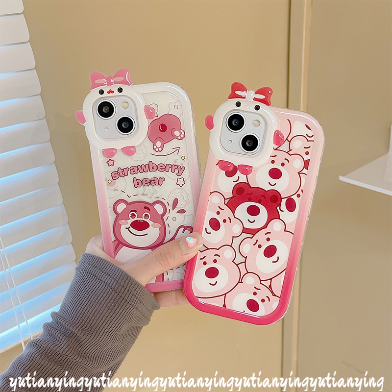 Kartun Strawberry Bear Manyo Couple Case Oppo A17 A96 A57 2022 A16 A5 A9 A54 A3s A7 A5s A12 A53 A17K A74 A95 A16K A52 Reno 4F 5F 5 7 A76 A15 A55 A31 A15S A16s 3D Monster Cover