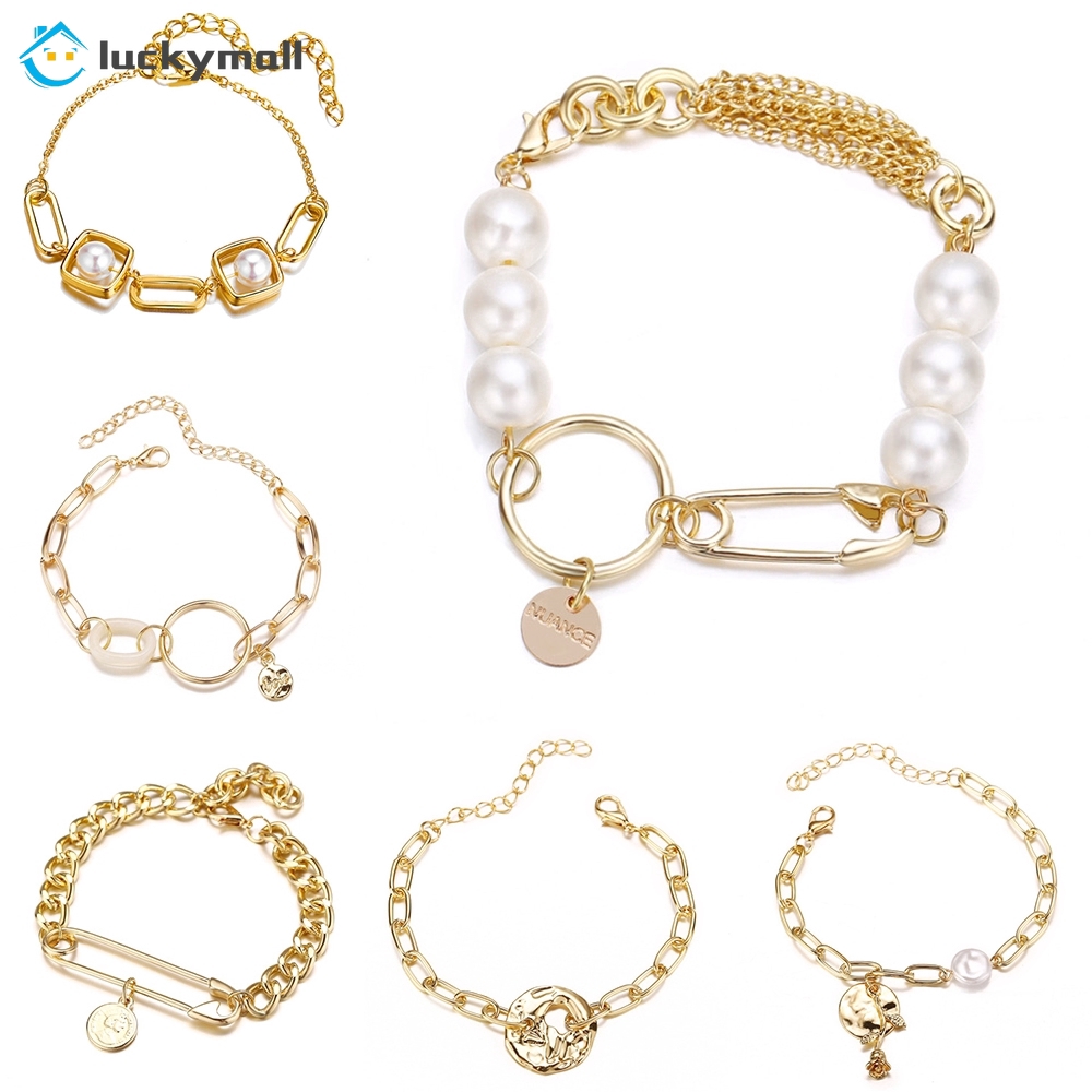 Set Kalung Choker Gelang Rantai Tebal Warna Emas Gaya Korea Untuk Wanita