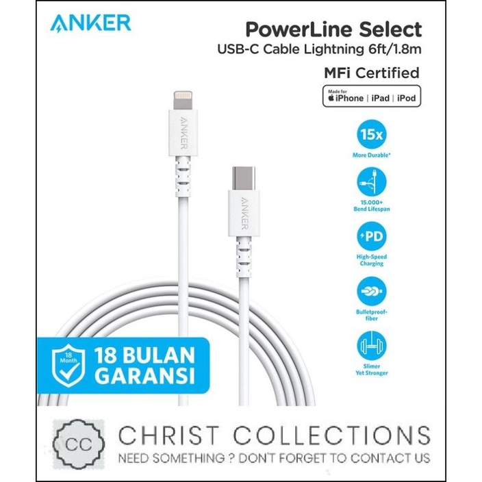 ANKER KABEL DATA TYPE C TO LIGHTNING FOR IPHONE 12 PD 1,8M A8613
