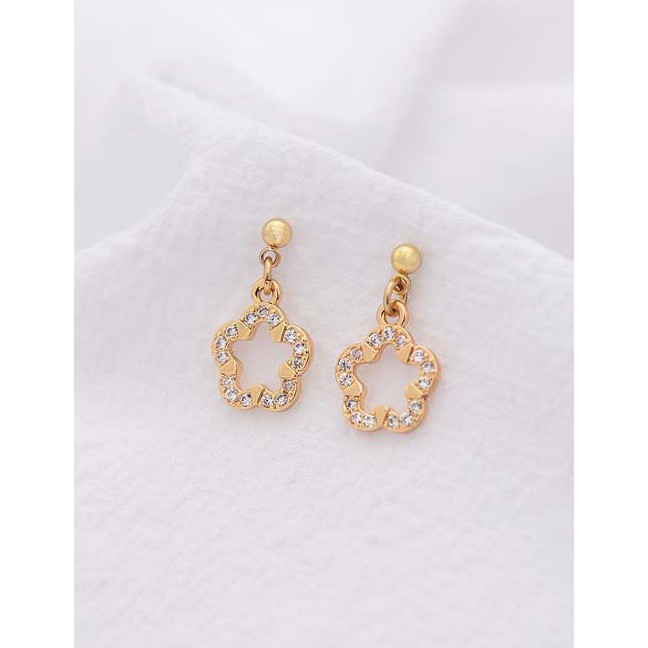 LRC Anting Tusuk Fashion Gold Alloy Flower Earrings F69862