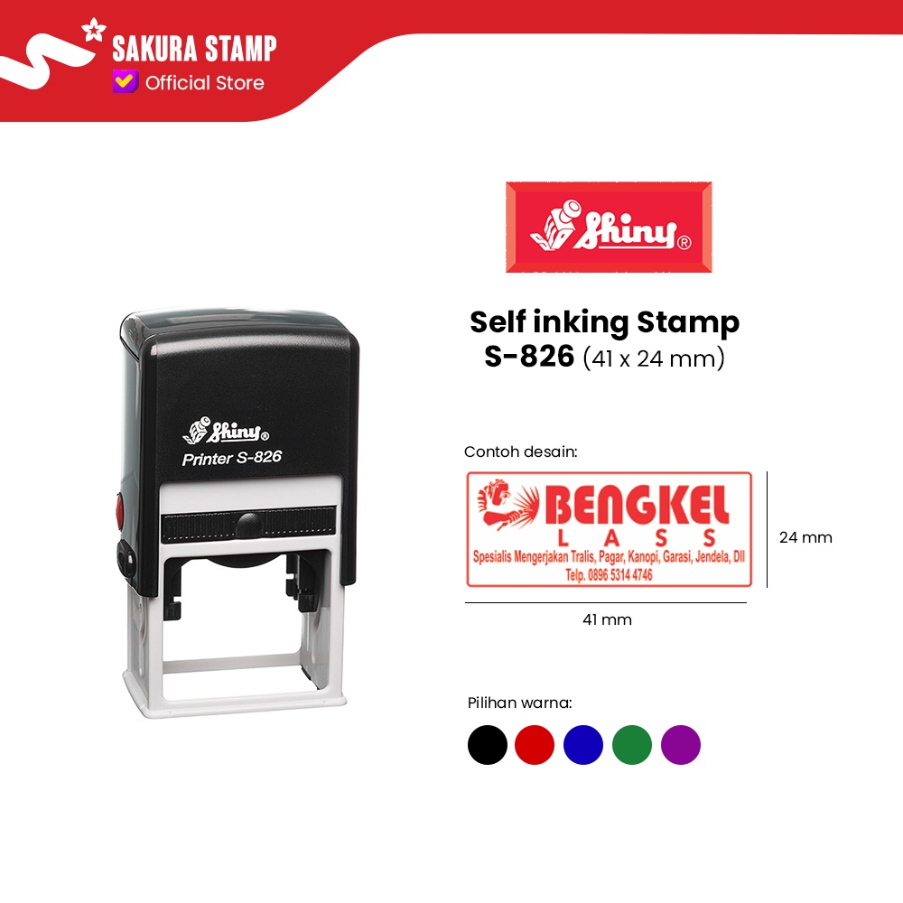 

SHINY SELF INKING STAMP STEMPEL PRINTER S-826 / S-826D WITH DATER (41x24mm)