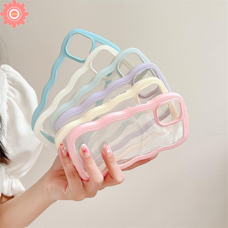 2 in 1 Soft Case TPU Transparan Frame Gelombang Multi Warna Cover iPhone 7 8 Plus 11 12 13 Pro Max XR 7 8 X XS