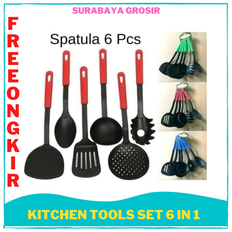 Kitchen Tools Set 6 in 1 Dapur Spatula Sendok Masak Sup Nasi Sutil Serok Centong Set Murah Hadiah SG