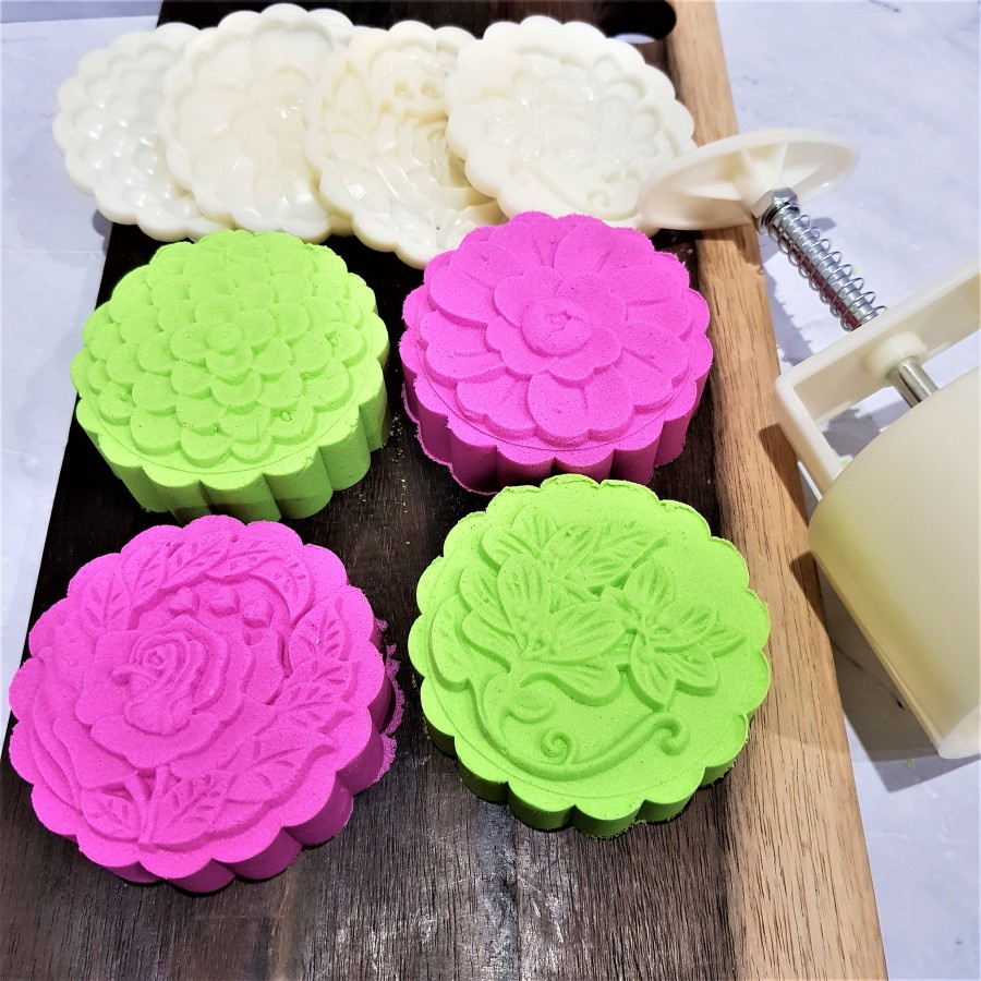 (4pc) cetakan kue bulan (150gr) mooncake press mold PP-FLO ROSE