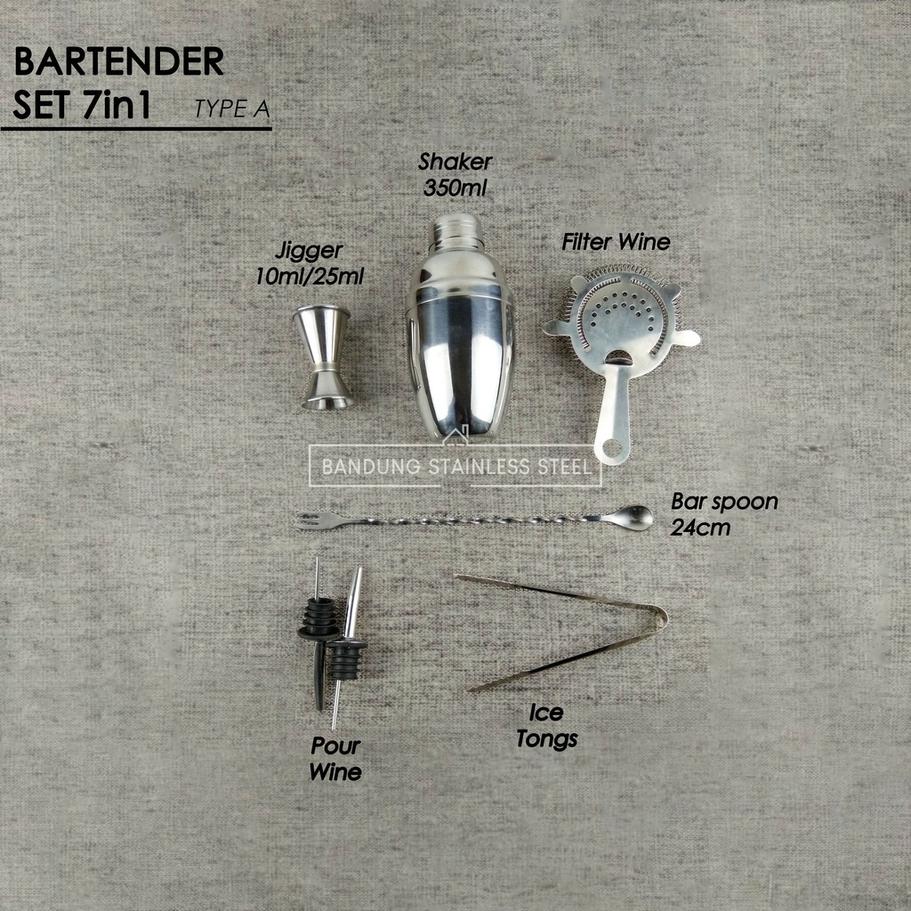 Bartender set 7pcs bar tender mixer cocktail shaker stainless steel