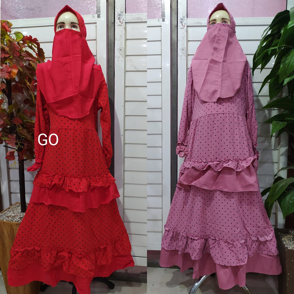 gos C GAMIS ANAK MOTIF POLKADOT Baju Syari Perempuan Pakaian Muslim Anak Perempuan