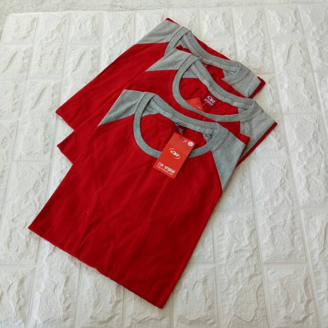 Kaos Polos Raglan  Merah Lengan Abumisty  3/4 uk M L XL XXL 20 22 S