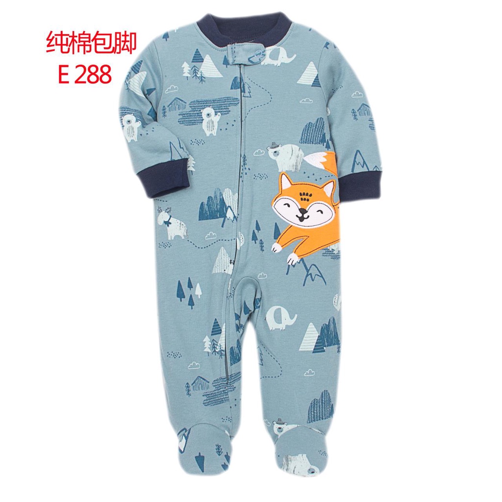 Sleepsuit Kancing Resleting Bayi Baru Lahir Romper Jumper Panjang Tutup Kaki Bayi Cowok Cewek Import