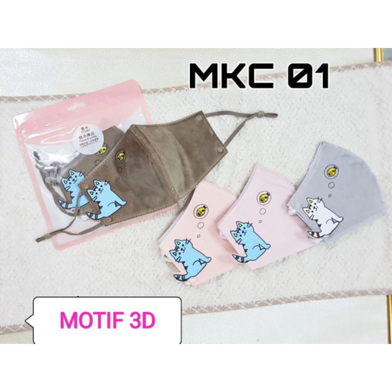 Masker Mulut Motif karakter Cat 3D karet telinga Adjustable Fashion mask kain bisa dicuci