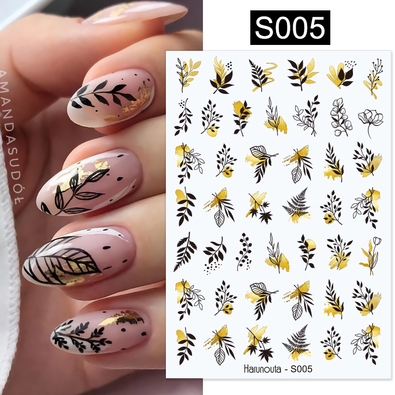 Stiker Kuku 3D Motif Bunga / Daun / Garis Untuk Dekorasi Nail Art DIY