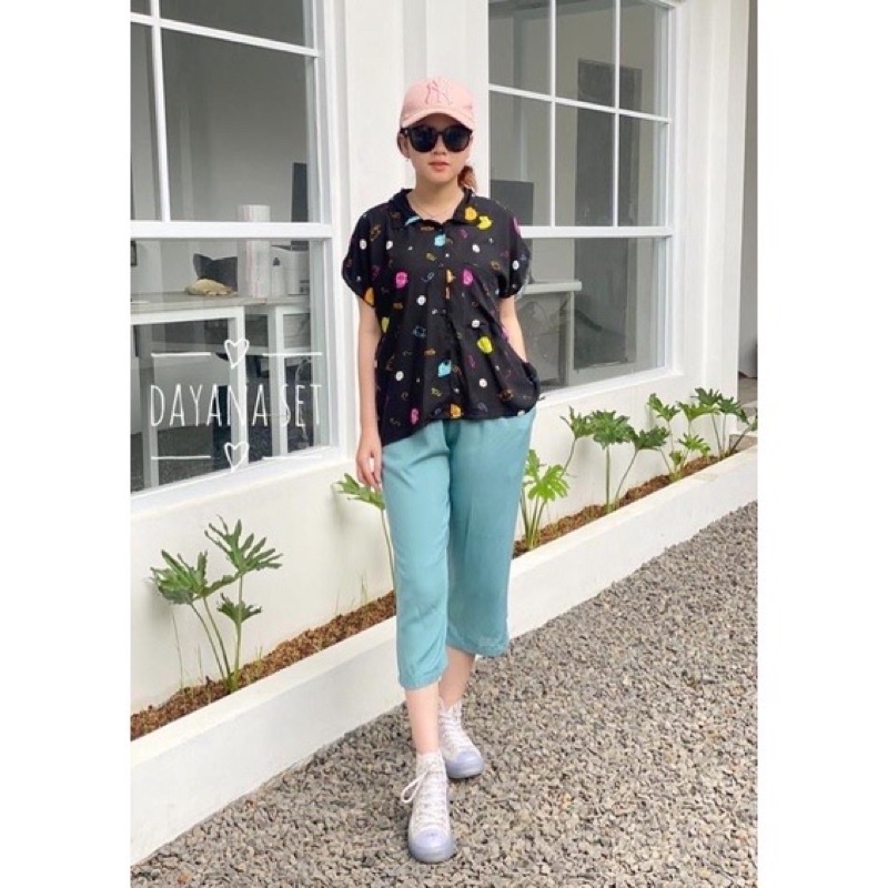 setelan celana 7/8 /dayana set/setelan atas motif bawah polos/COD-N