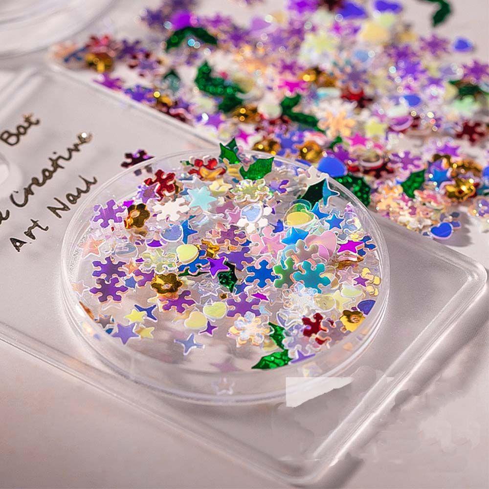 AUGUSTINA Agustin 3D Stiker Kuku Nail Art Aksesoris Pesona Nail Art Ornamen Snowflake Hias Confetti Pentagram Kuku Payet