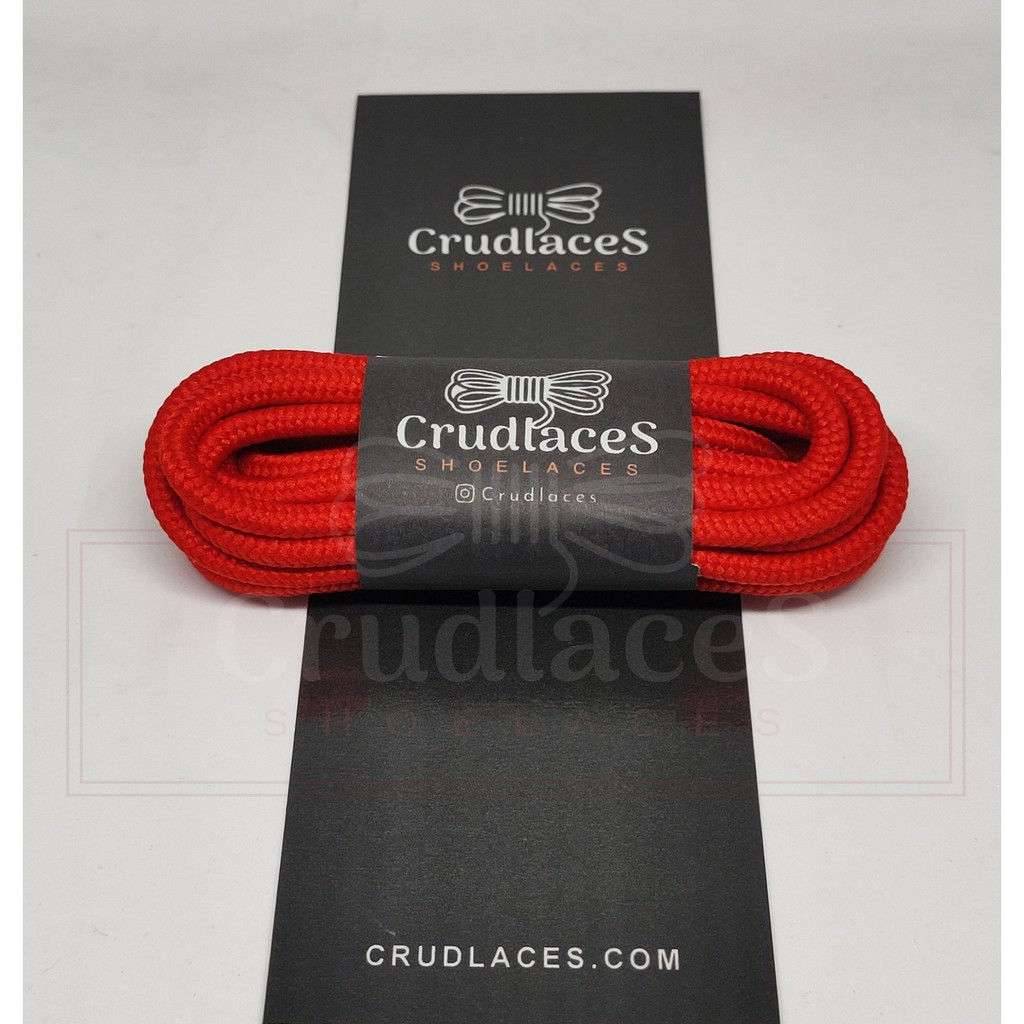 Tali Sepatu Bulat Merah Polyester - Shoelace Round Dengan Ujung Tali-Aglets Metal Besi-Crudlaces