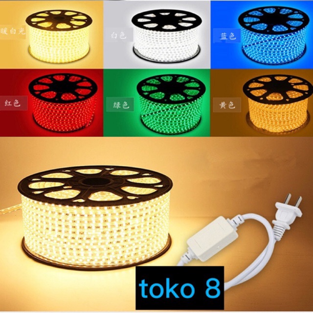 LAMPU LED STRIP SELANG 5050 SMD AC 220V METERAN (1M-100M) OUTDOOR AND INDOOR (LAMPU TIK TOK)