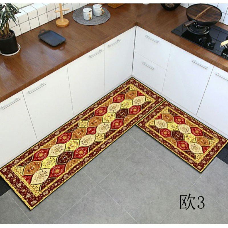 Isi 2 pcs Keset Dapur Minimalis (40 x 60 cm &amp; 40 x 120 cm) Anti Slip/ Karpet Kitchen