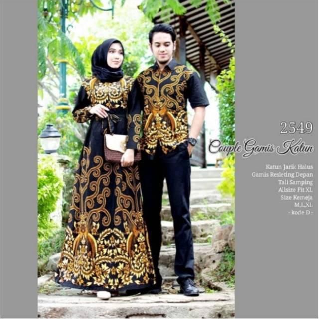 Couple batik gamis motif bunga pari HRB kenongo cocok buat seragaman