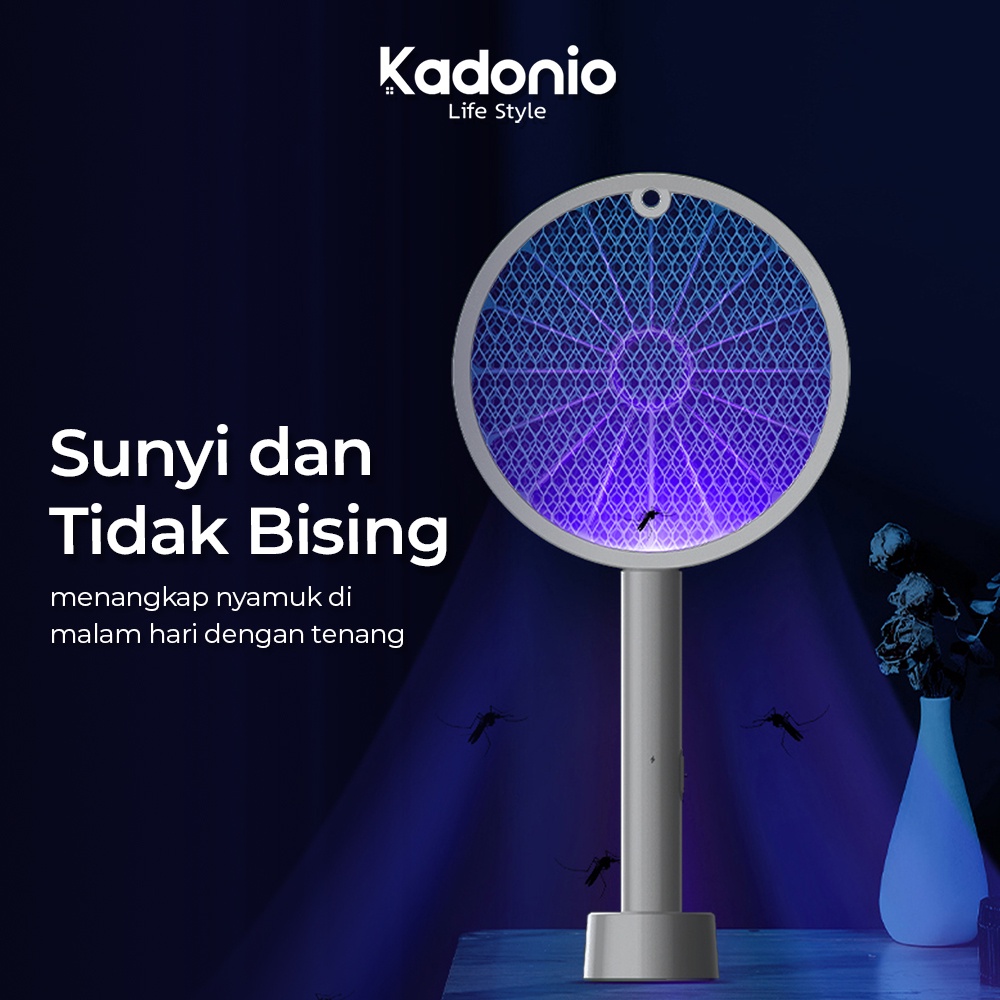 KADONIO 2in1 Raket Nyamuk Listrik Lampu Pengusir Nyamuk Usb Cas Menarik Nyamuk 360° Lampu Ungu Perangkap Nyamuk 1200mAh