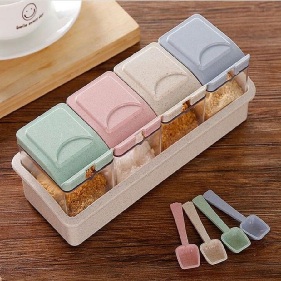 SET 4 Tempat Bumbu Dapur Serbaguna Termasuk Sendok