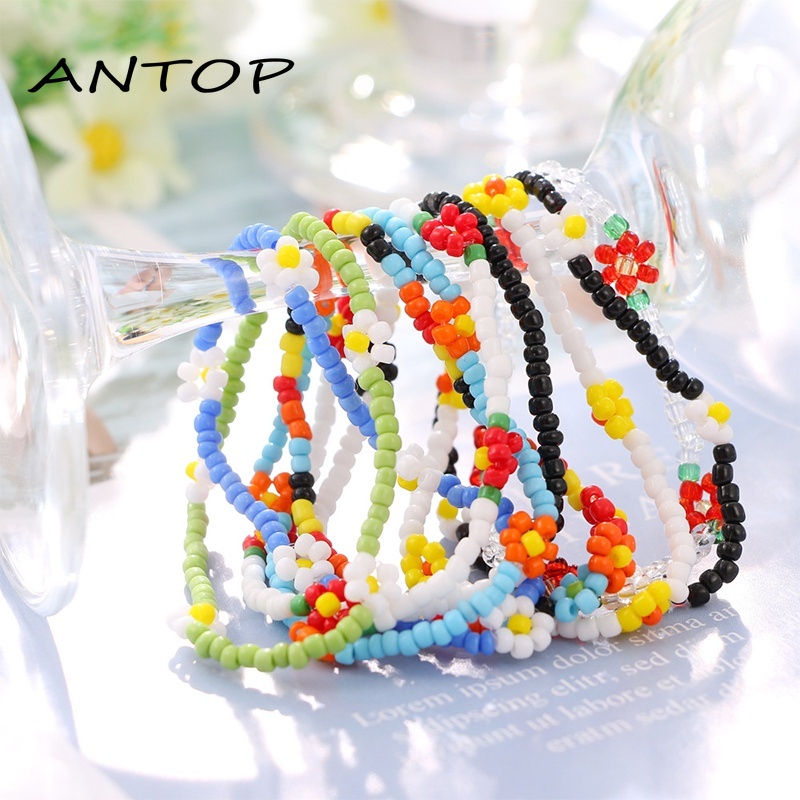 Fashion Tenunan Warna-warni Manik-manik Daisy Anklet / Gelang Beach Resort Style Accessories ANTOP