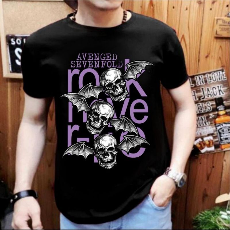 NEL-KAOS PRIA/KAOS COWOK DISTRO/T-SHIRT LENGAN PENDEK TENGKORAK TIGA FIT TO L-XL