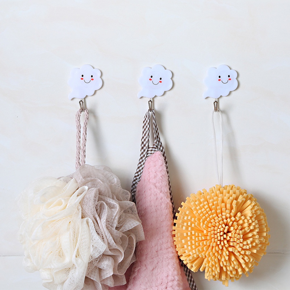 3Pcs/set Home Creative Cartoon Smiling Cloud Shape Self Adhesive Wall Hanging Storage Hooks