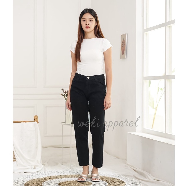 Weki Jeans Boyfriend Black Wanita Straight