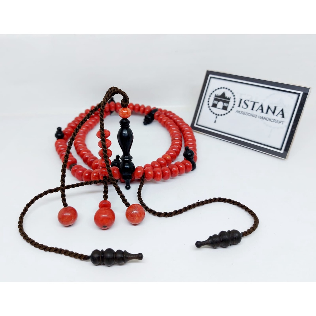 tasbih tijani batu marjan/red coral marjan butiran pipi