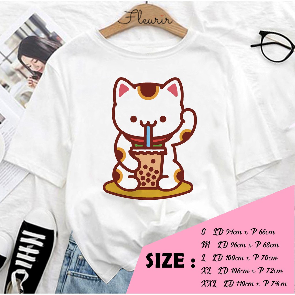 FLEURIR - KAOS WANITA CAT BOBA DEWASA LENGAN PENDEK TEE UNISEX