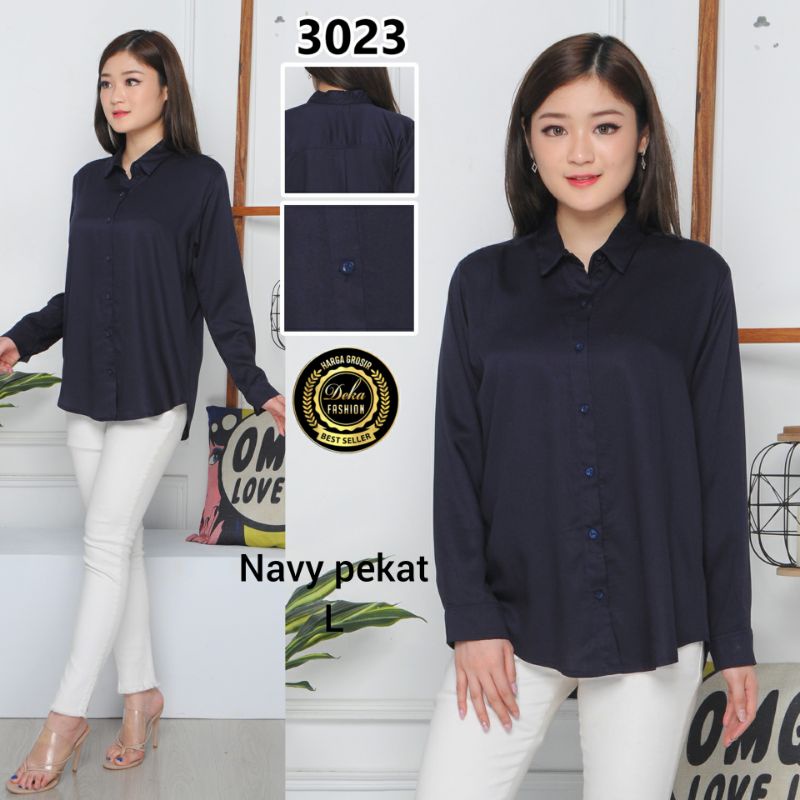 KEMEJA WANITA KATUN RAYON TWILL 30s - 3023-Navy L
