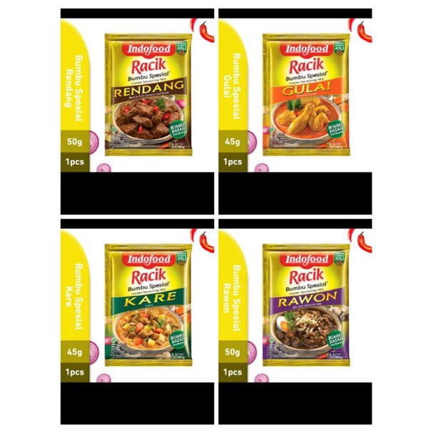 

Bumbu instan Rendang - Opor ayam - Kare - Soto ayam - Gulai - Rawon indofood 45g byram