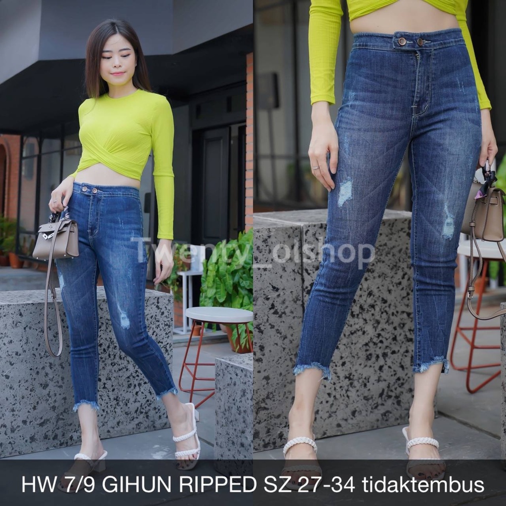 celana jeans wanita HW 7/9 GIHUN RIPPED-twenty olshop