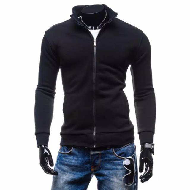 Jaket sweater ziper tanpa hoodie