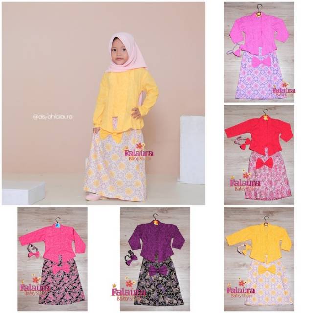 Kutu Baru Muslim Setelan Kebaya Muslim Kebaya Tradisional Kutu Baru Anak Kebaya Anak set Bando