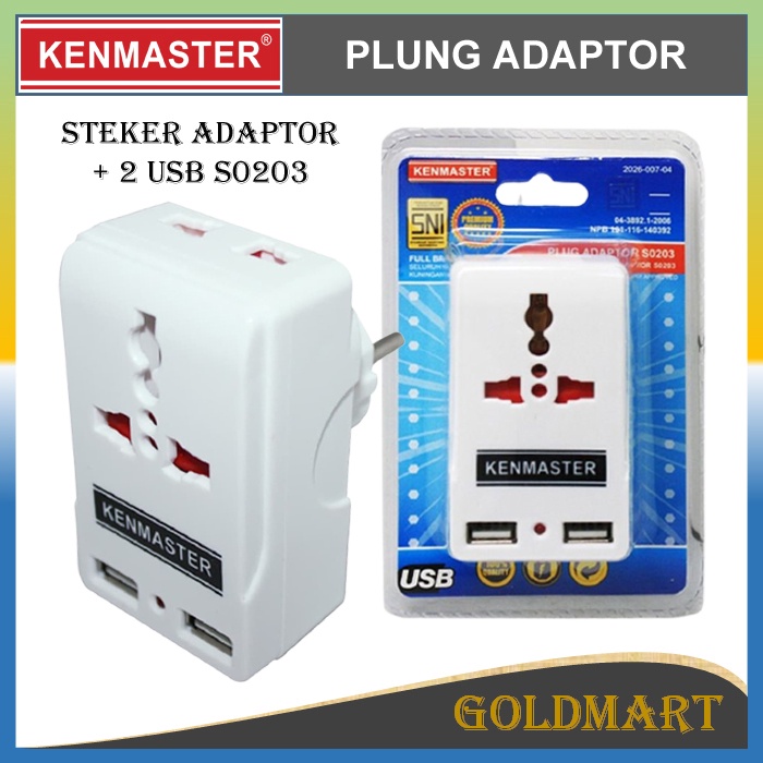 Steker Colokan Listrik + 2 usb - Kenmaster Plug Adaptor S0203