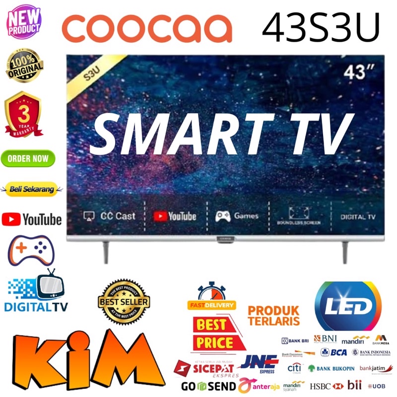 LED COOCAA 43S3U SMART TV DIGITAL Bezel Less Dolby Digital - NEW!!!