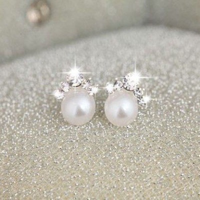 Anting Mutiara Pejantan Kristal Fashion Heart Pearl Crystal Stud Earring Charm Zircon Star Earrings Jewelry for Women Lady Gift-13