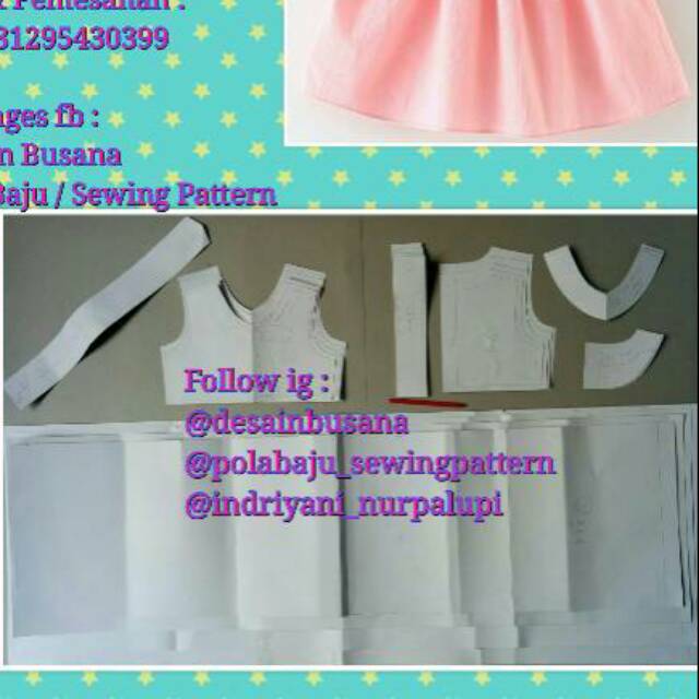 POLA PRODUKSI DRESS ANAK 014 [ Pola Baju Sewing Pattern ] leher pita