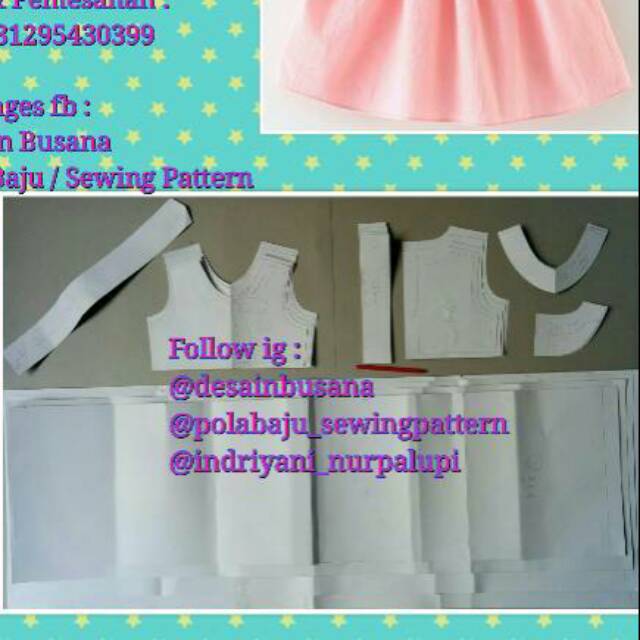 POLA PRODUKSI DRESS ANAK 014 [ Pola Baju Sewing Pattern ] leher pita