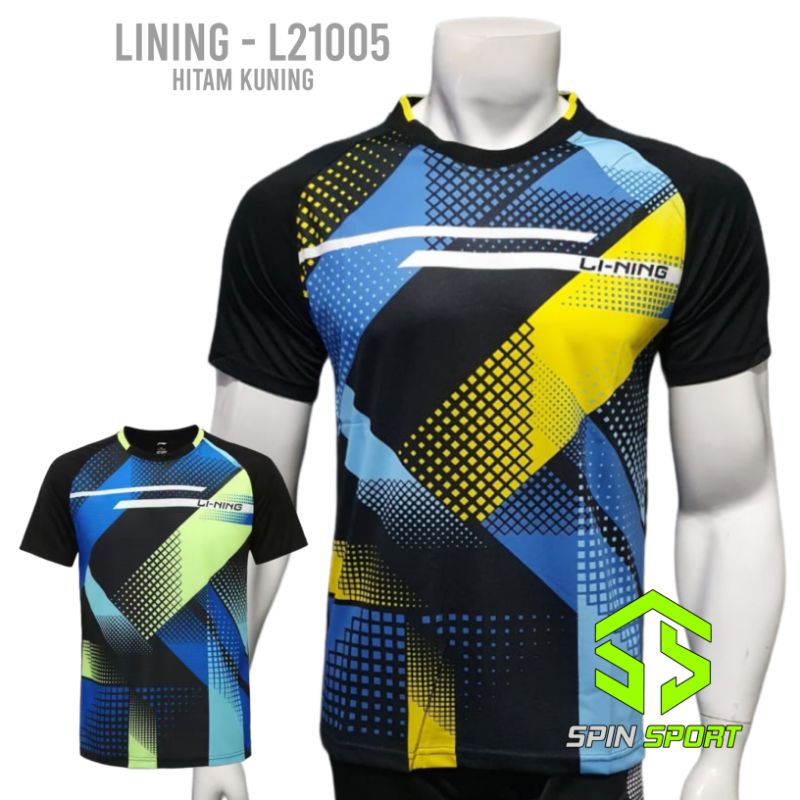 [L21005 Hitam Kuning] Kaos Baju Lining Li-Ning Import Premium Badminton Bulutangkis Tenis Meja Pingp