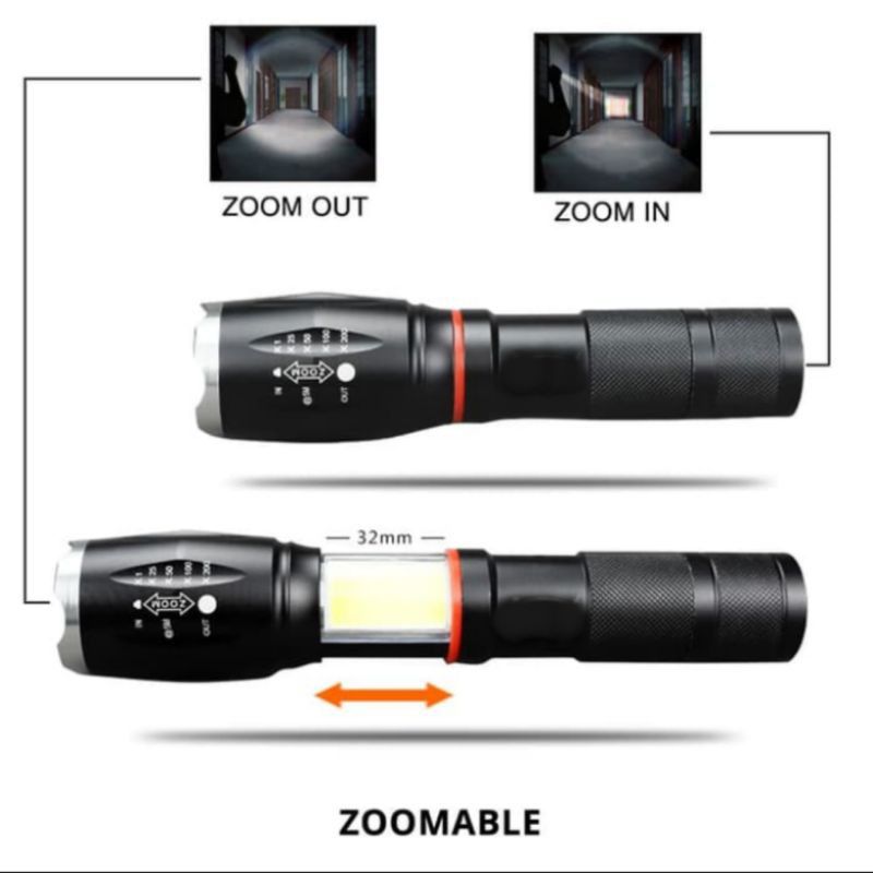 TAFFWARE Paket Senter Led Super Terang Jarak Jauh Lampu COB 8000 Lumens Cree E17 xml T6 Outdoor COD