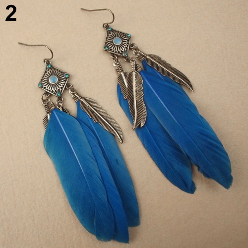 Hu Hu Hu Hu Hu Alat Bantu Pasang Kacamata♡ Anting Kait Gantung Wanita Desain Daun + Bulu Gaya Vintage Kreatif Untuk Pesta / Hadiah