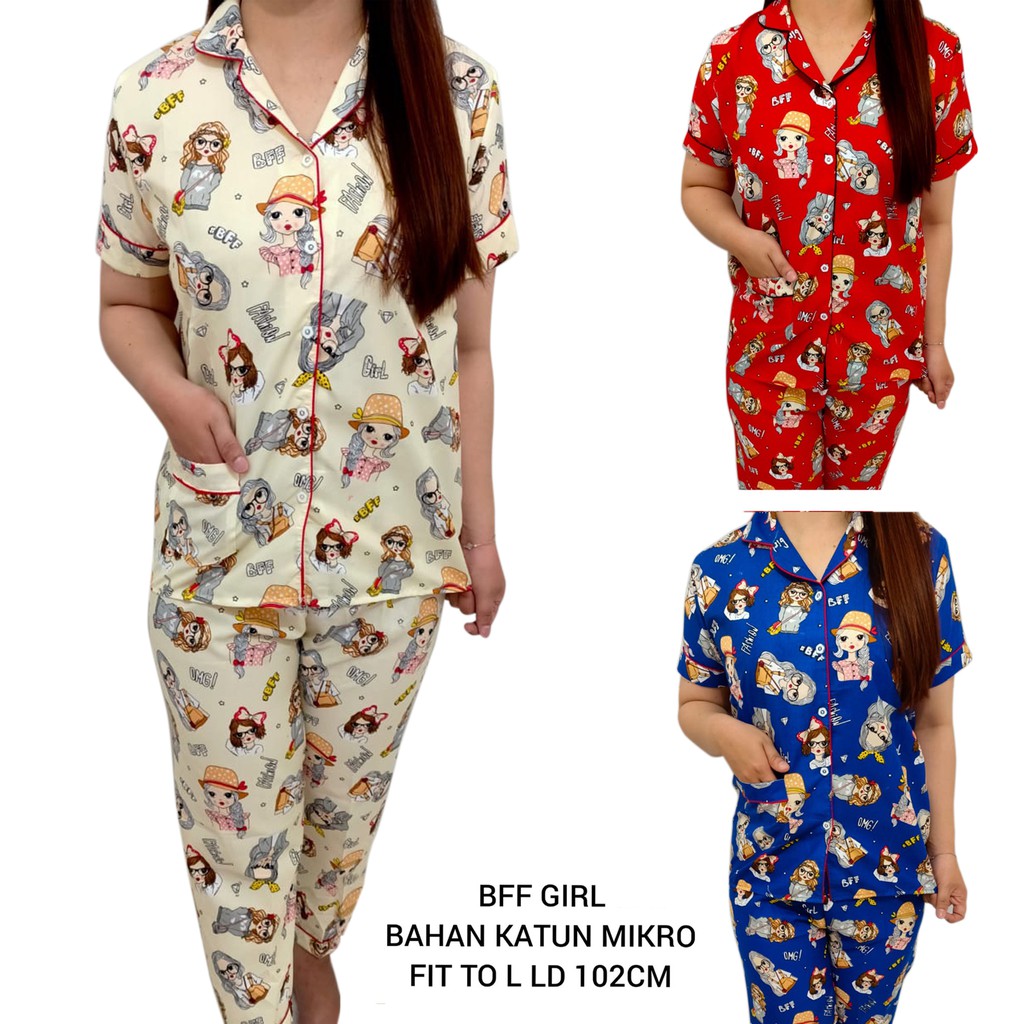 BESS - Piyama CP / Stelan Baju Tidur Murah / Corak BFF GIRLS