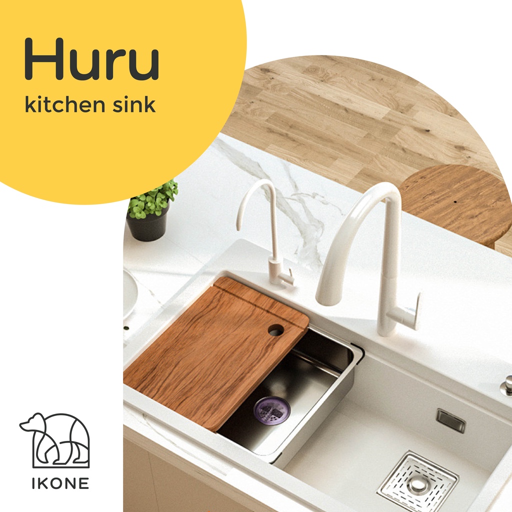 【IKONE】HURU Kitchen Sink Quartz Stone White Faucet  Wastafel dapur Lengkap Faucet Sink Putih